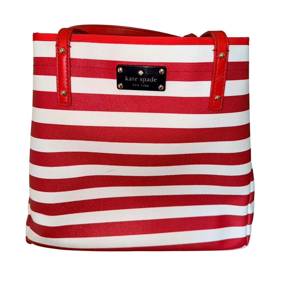 Kate Spade Kenneth Modern Tote Women XL‎ Red White Striped Nautical Shoulder Bag